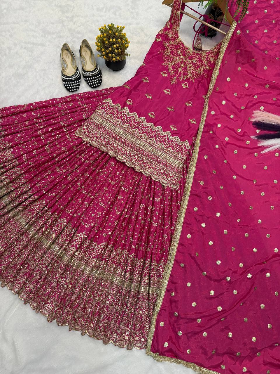 Fuchsia Blossom Wedding Sharara Set